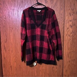Red and Black V-Neck Sweater